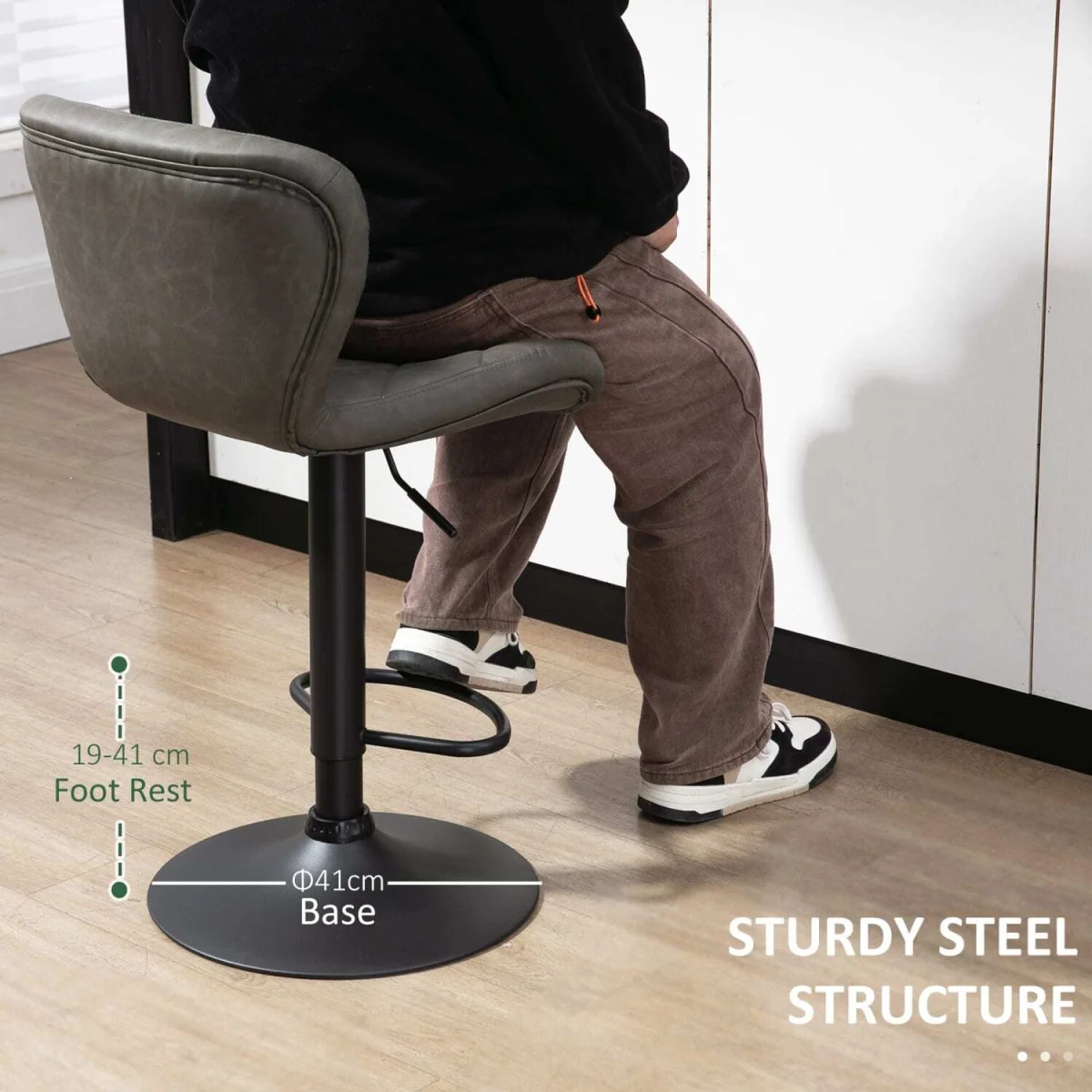 Moliyo Set of 2 Dark Grey Swivel Bar Stools with Diamond Pattern and Steel Frame – image 8