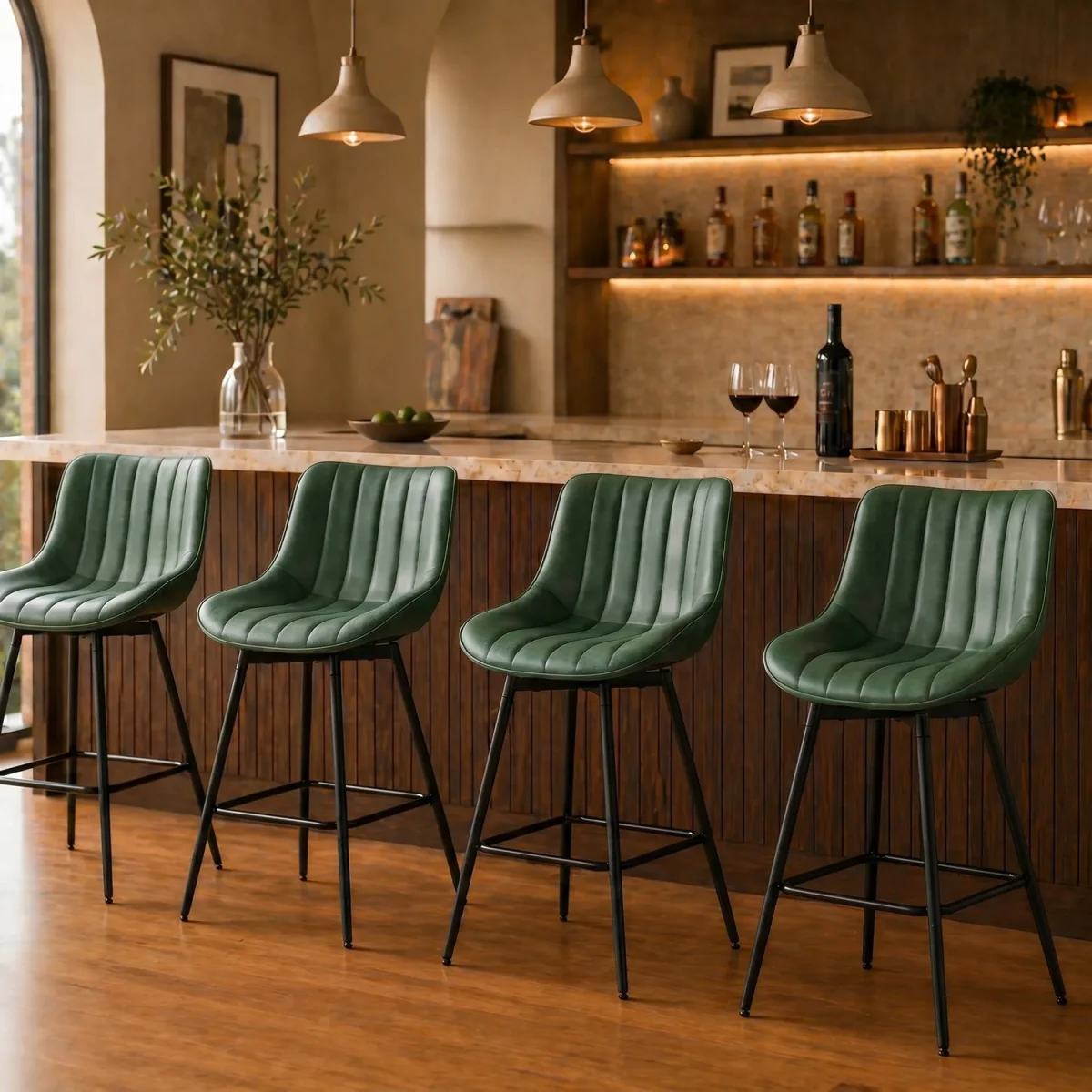 HOMCOM PU Leather Swivel Bar Stools Set of 2 - Dark Green – image 2