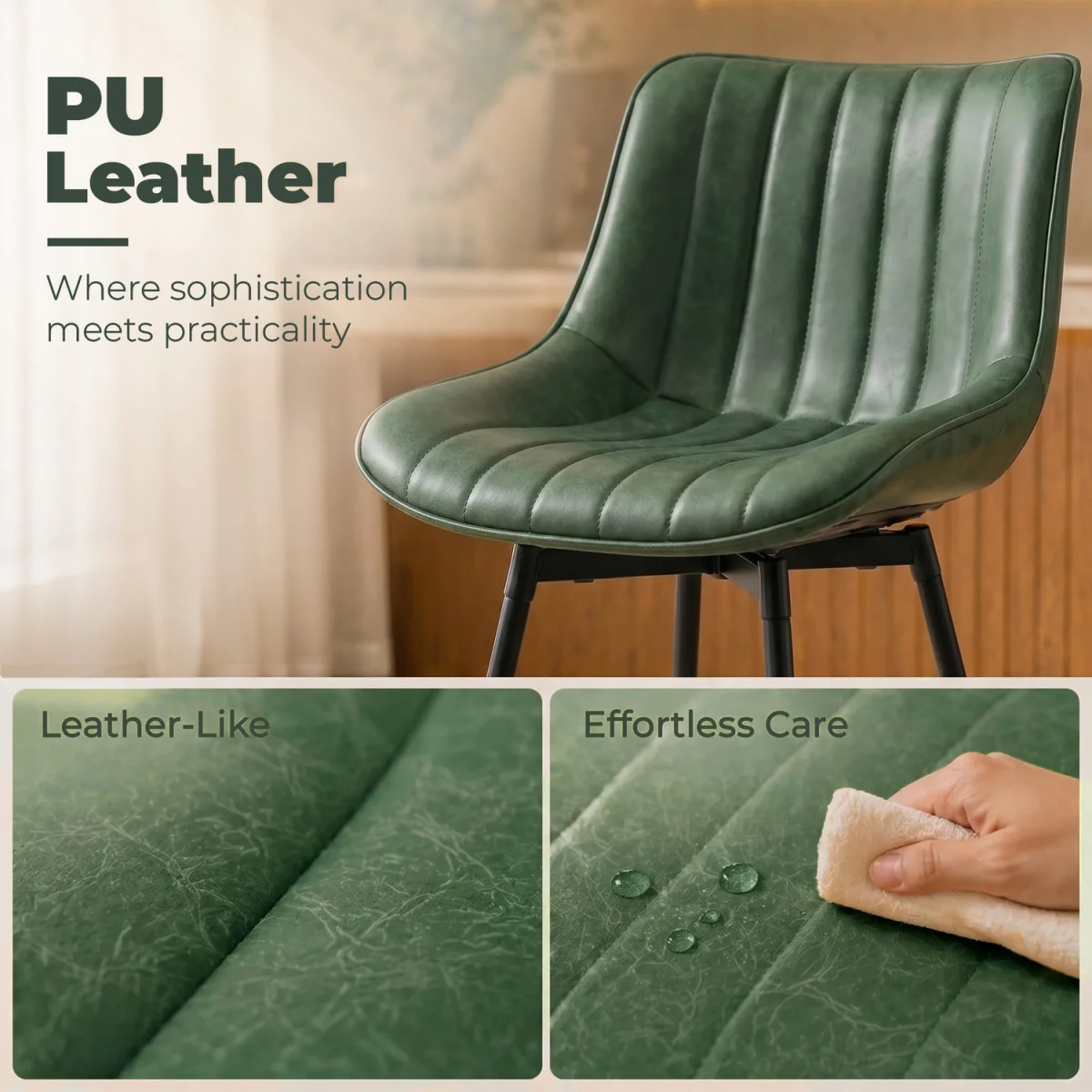 HOMCOM PU Leather Swivel Bar Stools Set of 2 - Dark Green – image 4
