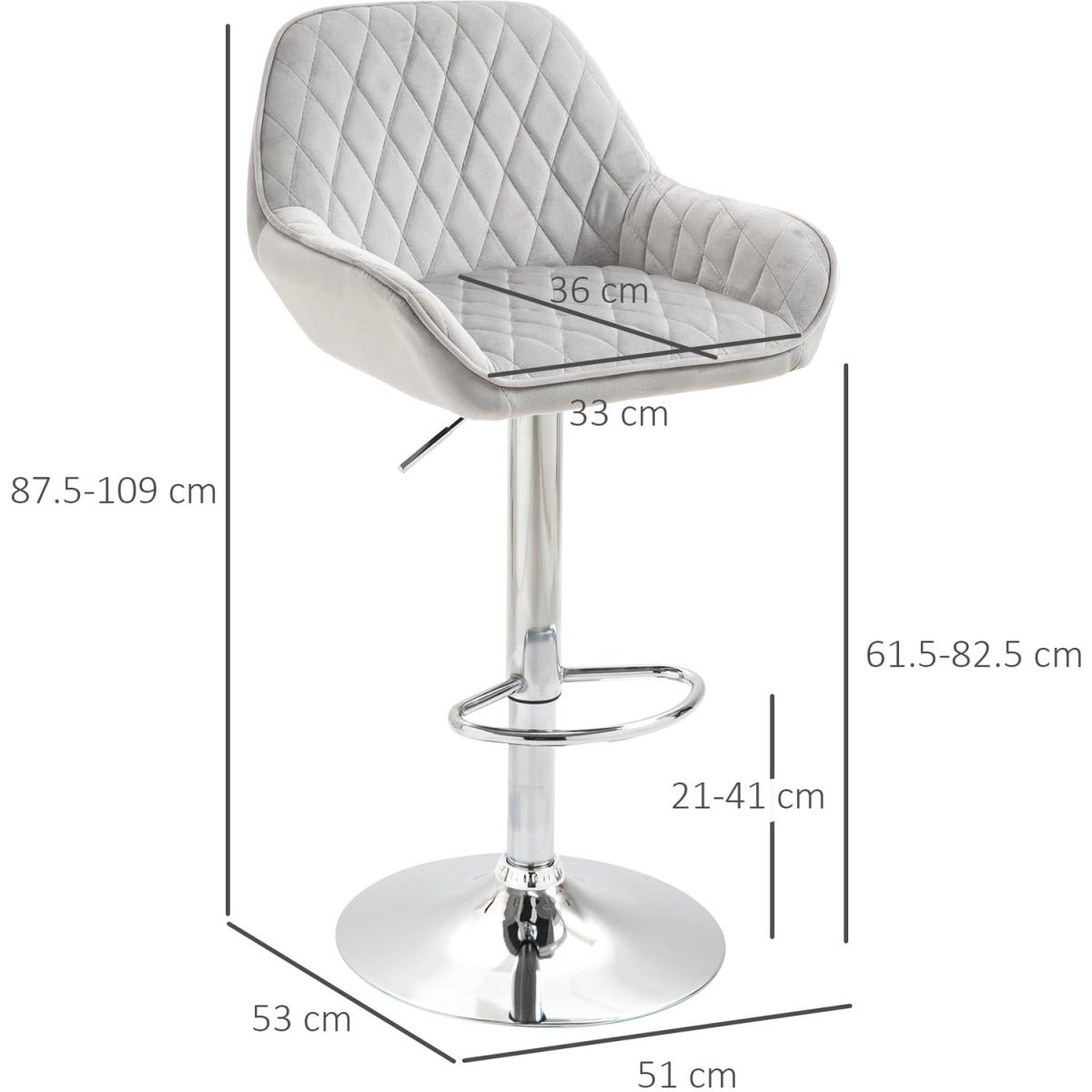 Swivel Velvet Upholstered Bar Stool - Grey – image 3