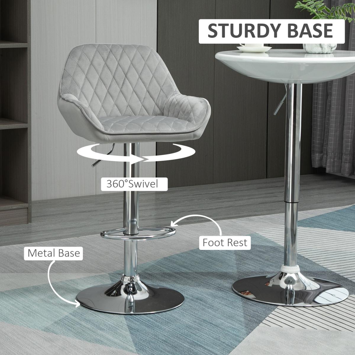 Swivel Velvet Upholstered Bar Stool - Grey – image 4