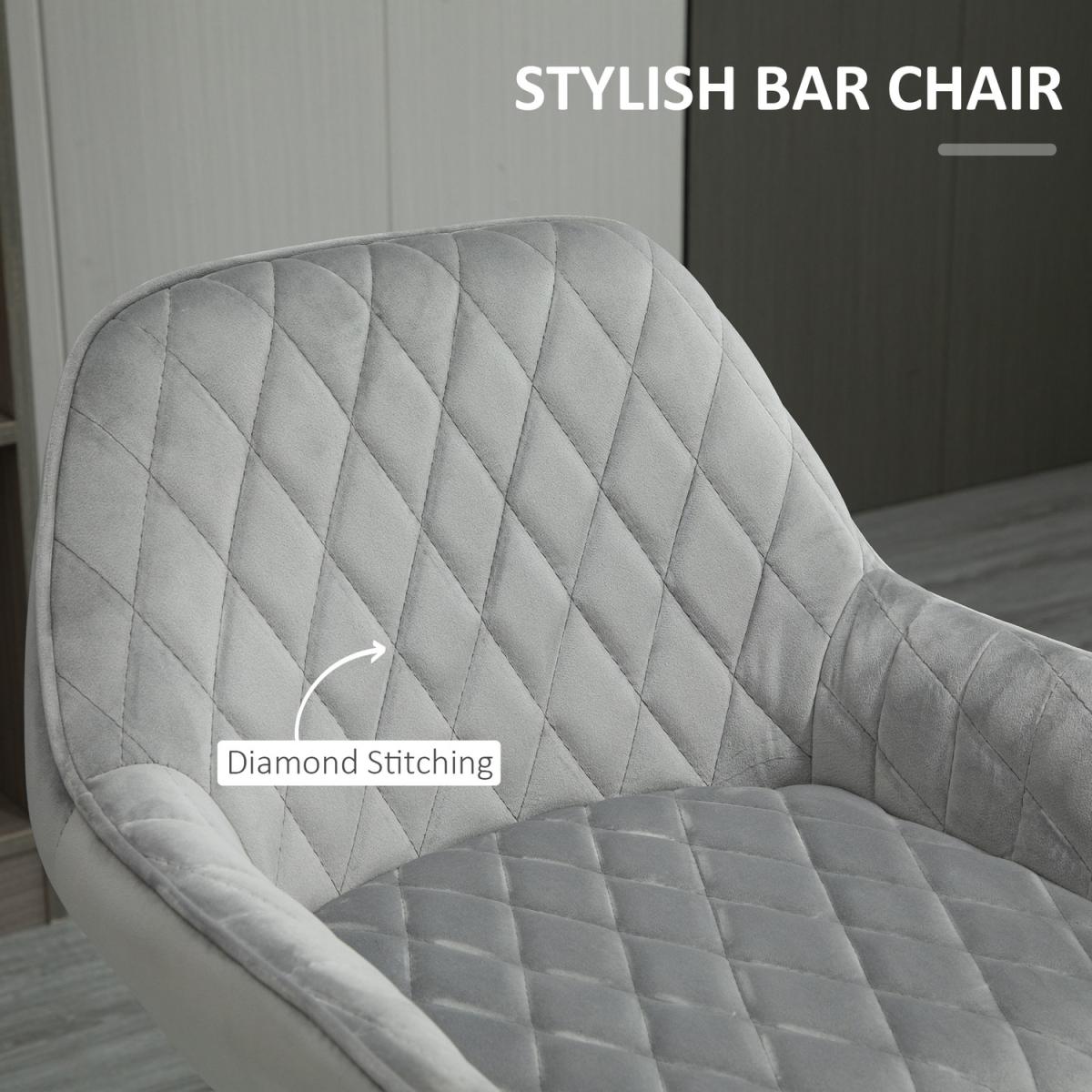 Swivel Velvet Upholstered Bar Stool - Grey – image 5