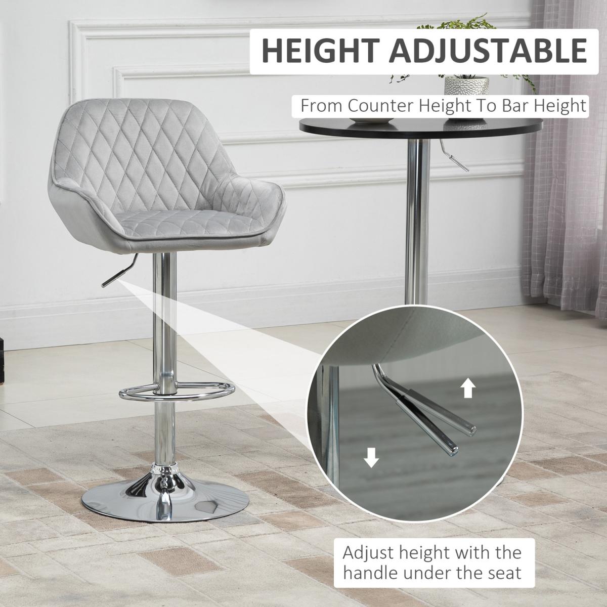 Swivel Velvet Upholstered Bar Stool - Grey – image 7