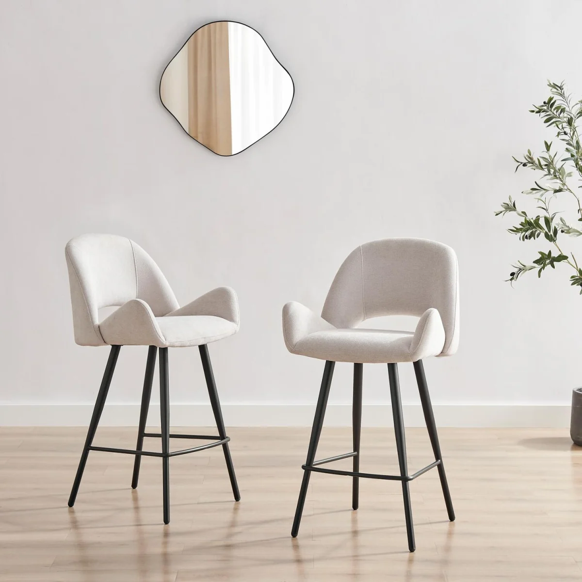 2x Layla Cream Fabric Bar Chairs - Cream – image 2