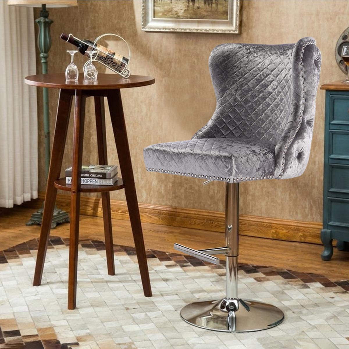 Adjustable Velvet Bar Stool - Grey – image 2