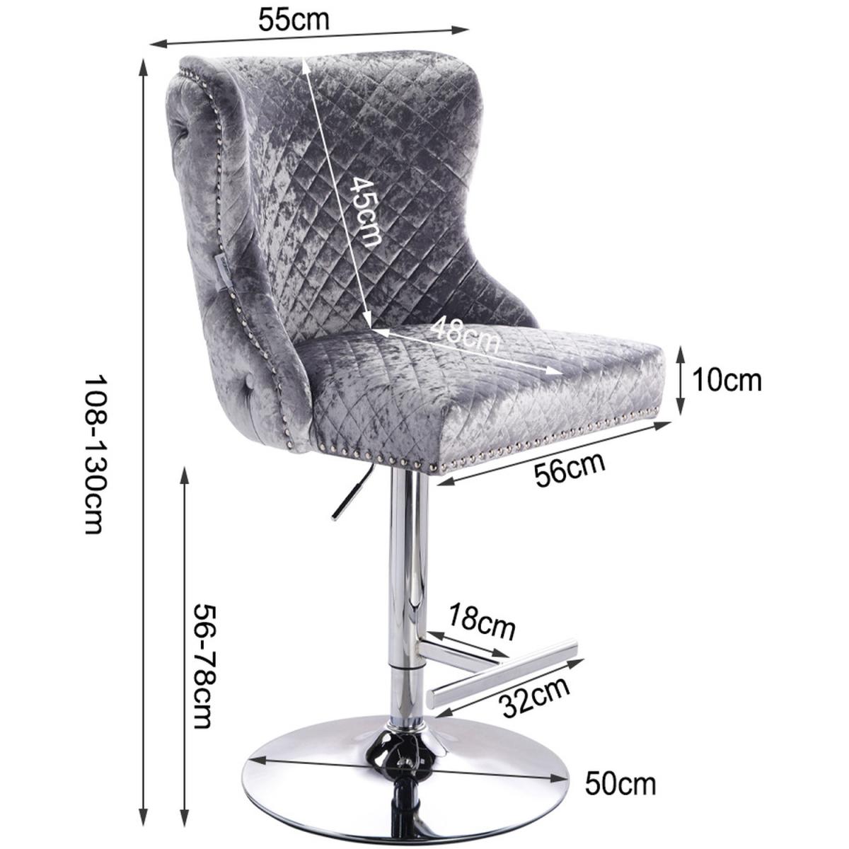 Adjustable Velvet Bar Stool - Grey – image 3