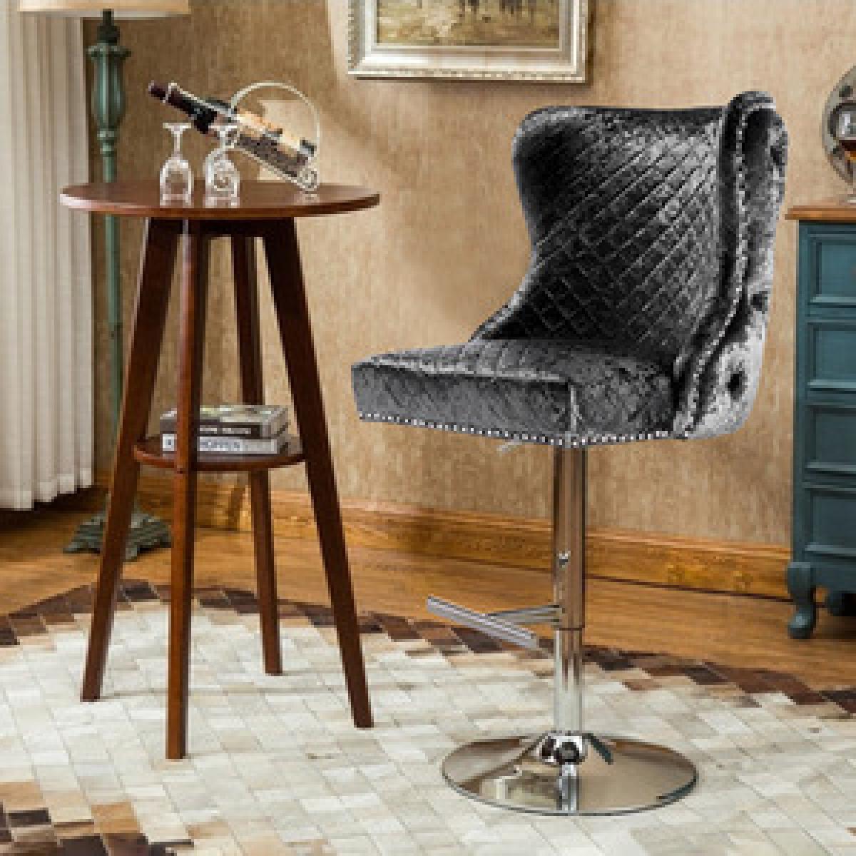 Adjustable Velvet Bar Stool - Grey – image 10