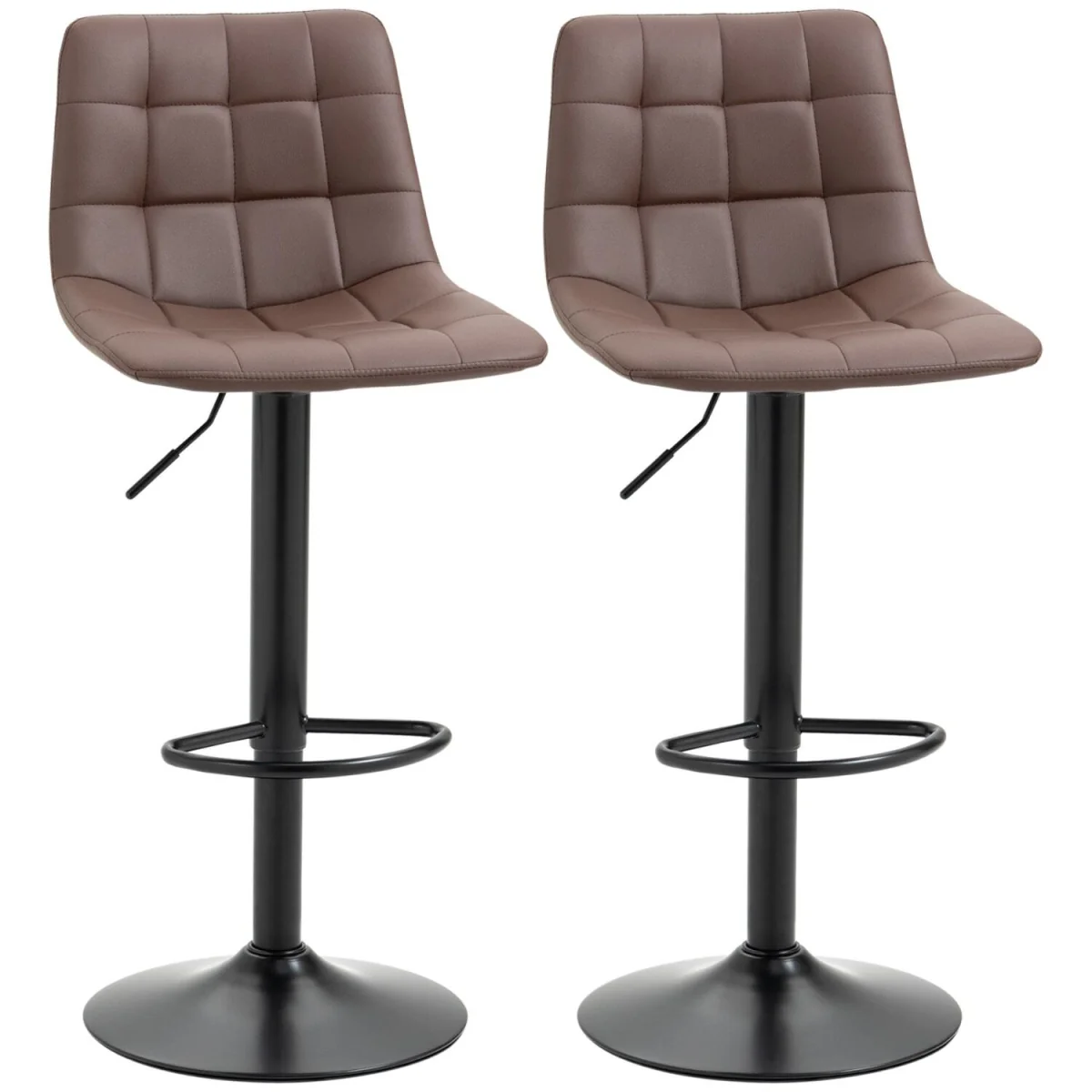 Ninora Set Of 2 Brown Tufted Faux Leather Swivel Bar Stools With Back Support – image 3