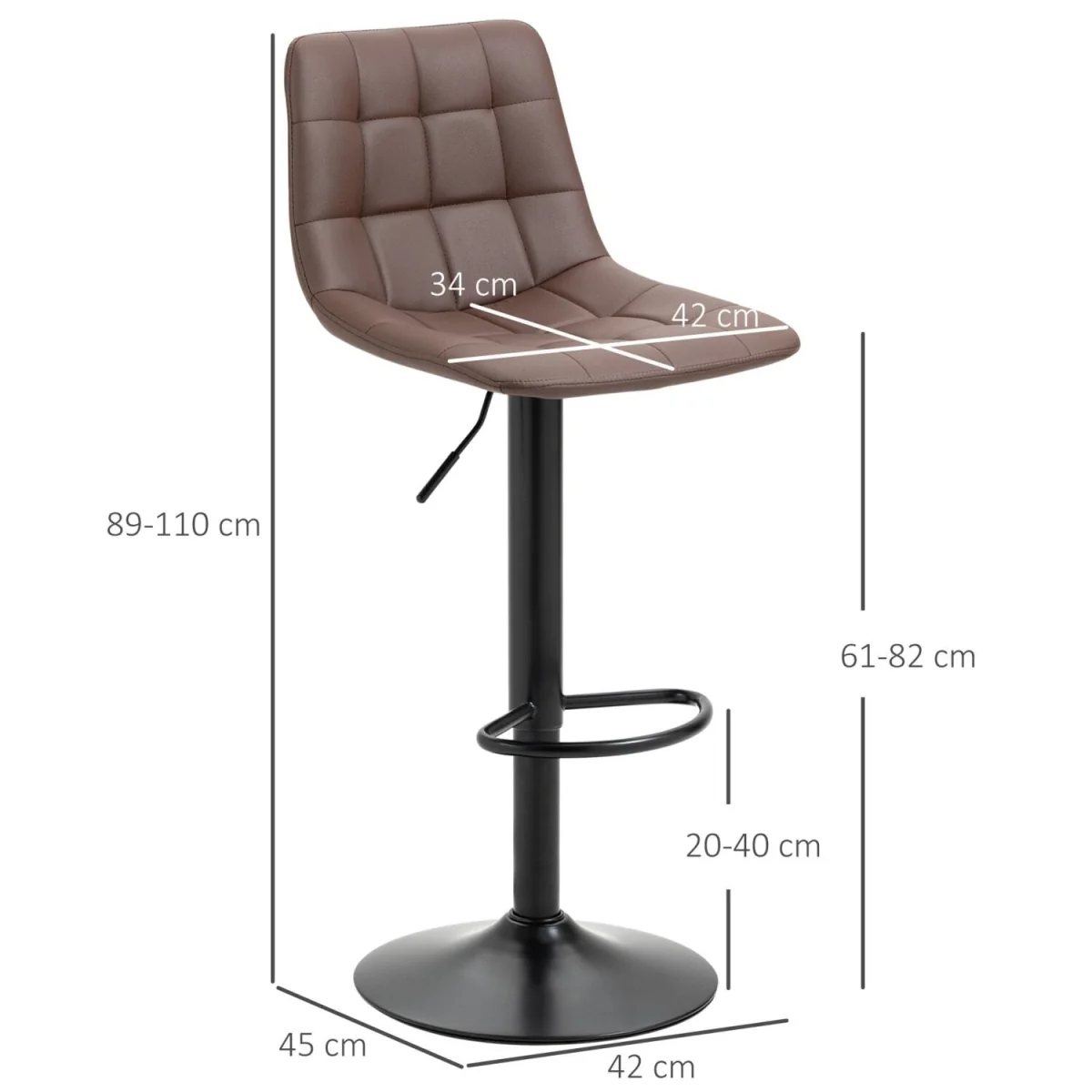 Ninora Set Of 2 Brown Tufted Faux Leather Swivel Bar Stools With Back Support – image 5