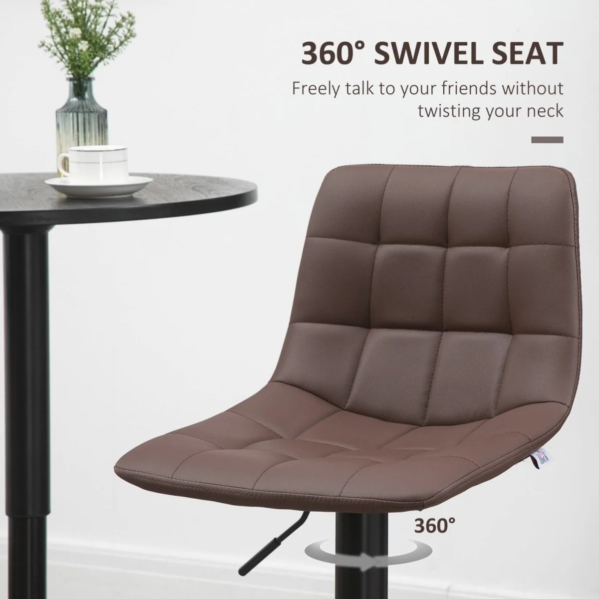 Ninora Set Of 2 Brown Tufted Faux Leather Swivel Bar Stools With Back Support – image 6