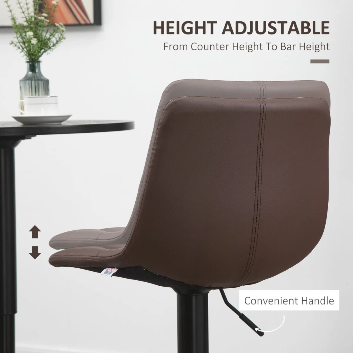Ninora Set Of 2 Brown Tufted Faux Leather Swivel Bar Stools With Back Support – image 8