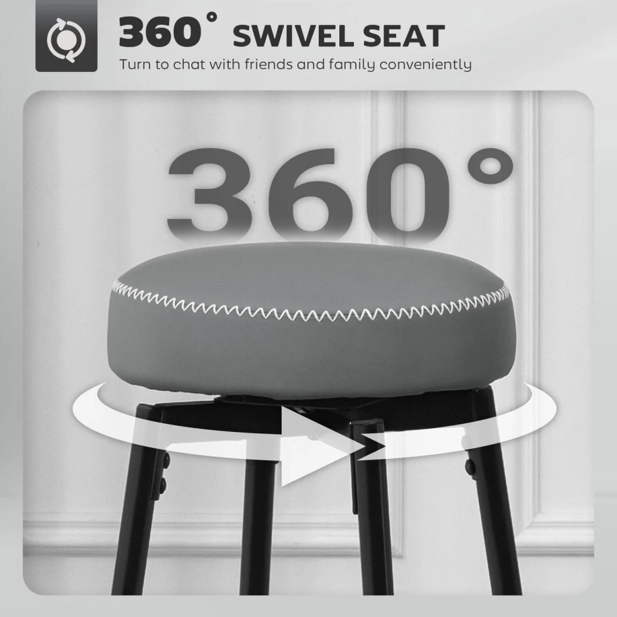 Relura Faux Leather Grey and Black Bar Stools Set of 2 with Footrests – image 2
