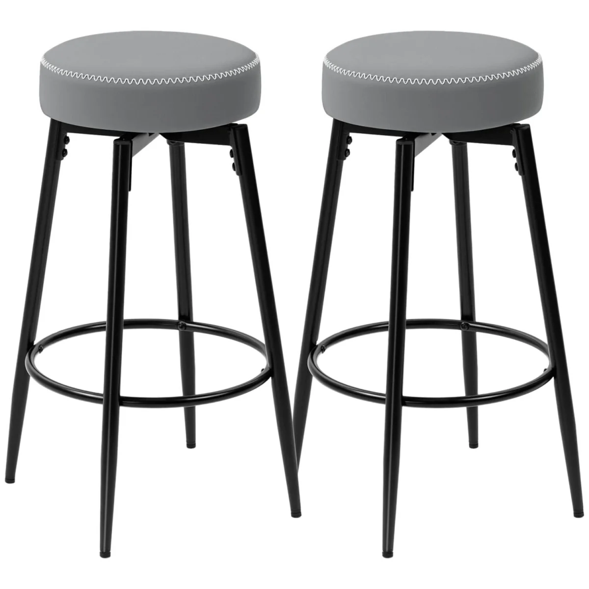 Relura Faux Leather Grey and Black Bar Stools Set of 2 with Footrests – image 3