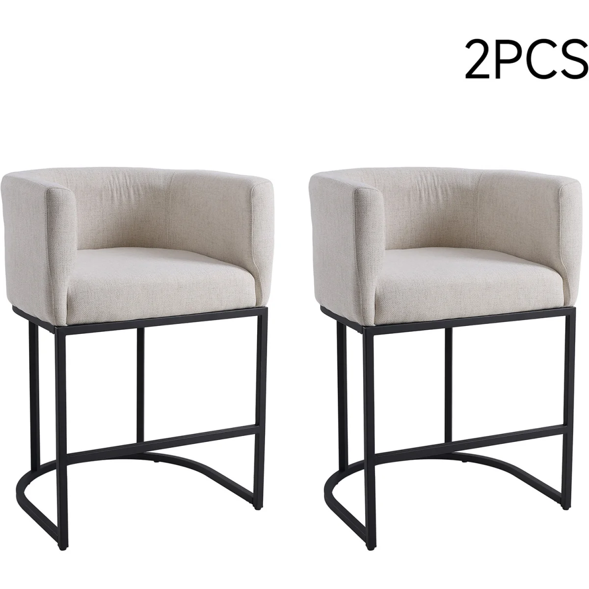 Set of 2 Low Back Upholstered Bar Stools - Beige – image 2