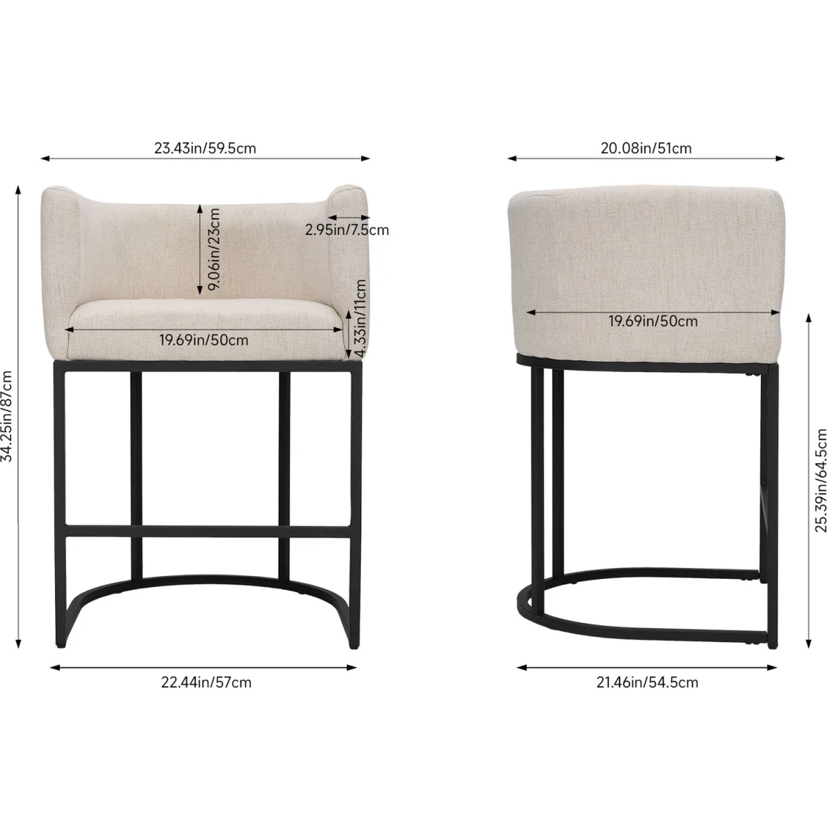 Set of 2 Low Back Upholstered Bar Stools - Beige – image 3