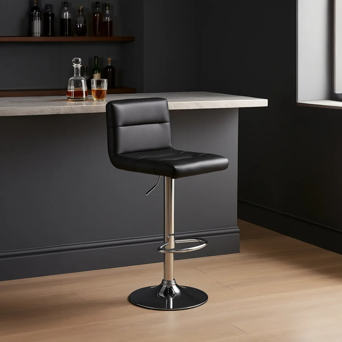 Baina Black Seat Bar Stool With Chrome Base - Black – image 2