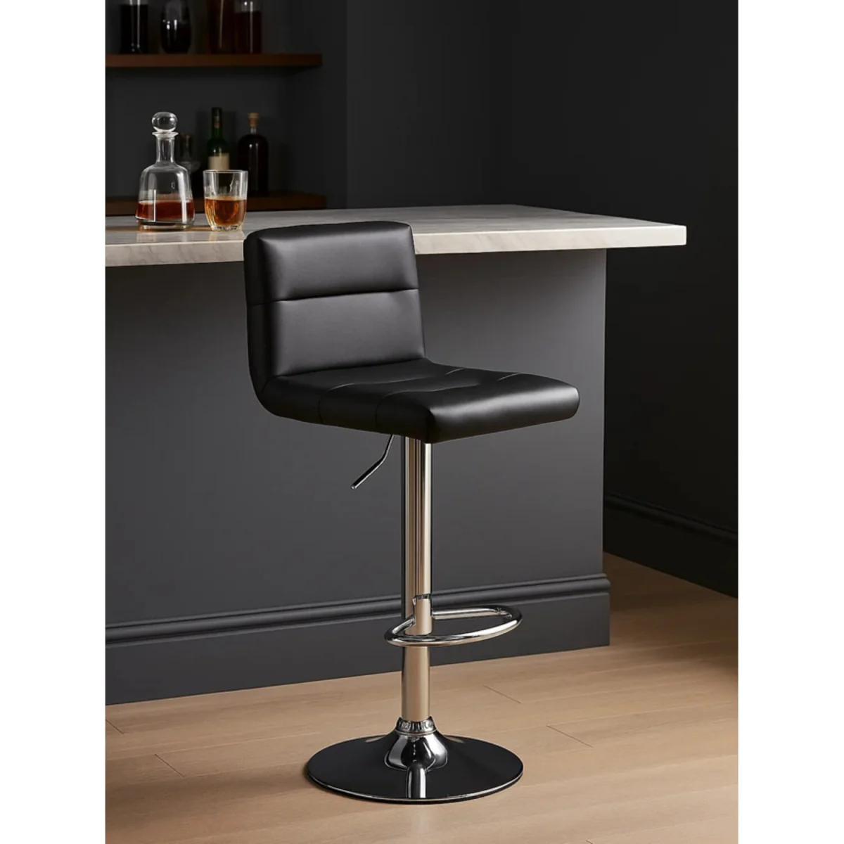 Baina Black Seat Bar Stool With Chrome Base - Black – image 3