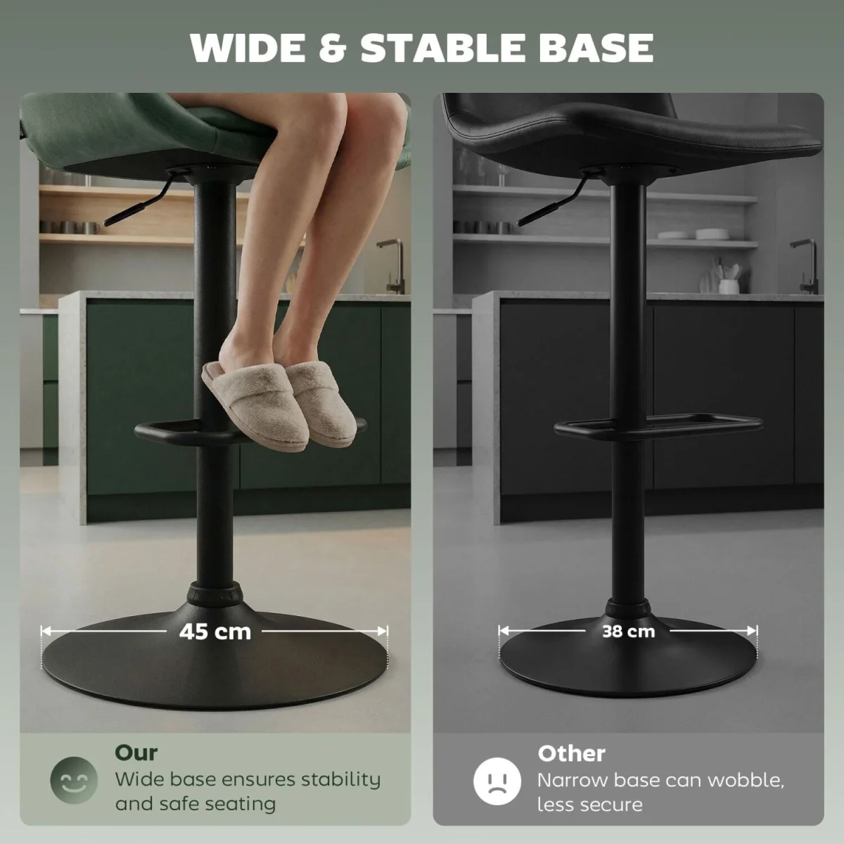 Milosu Green Adjustable Retro Bar Stools Set of 2 with Swivel Seats – image 9