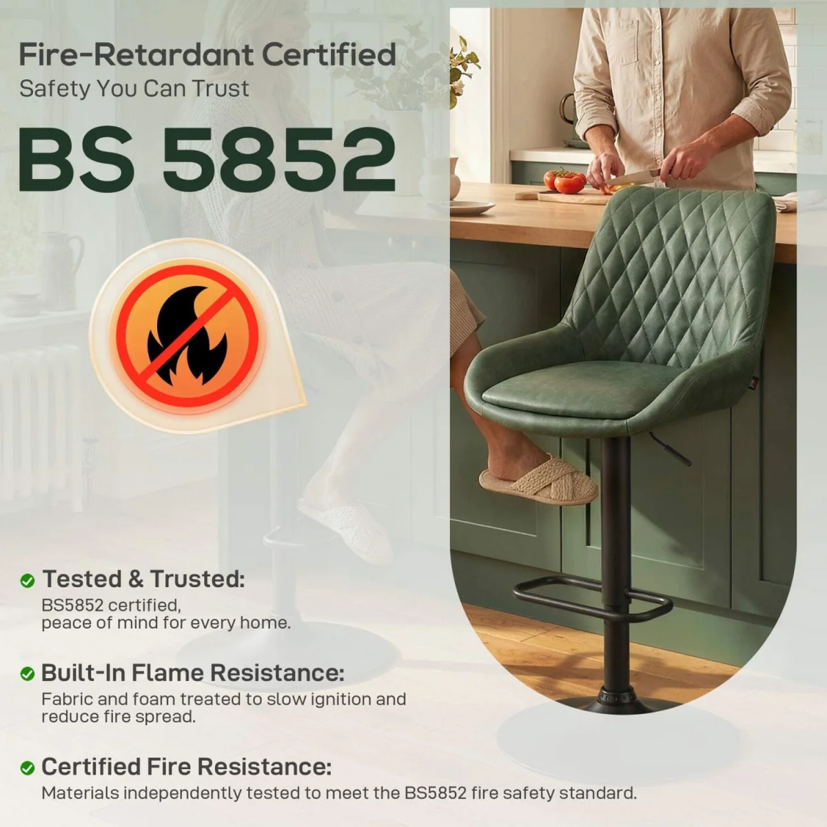 Milosu Green Adjustable Retro Bar Stools Set of 2 with Swivel Seats – image 10