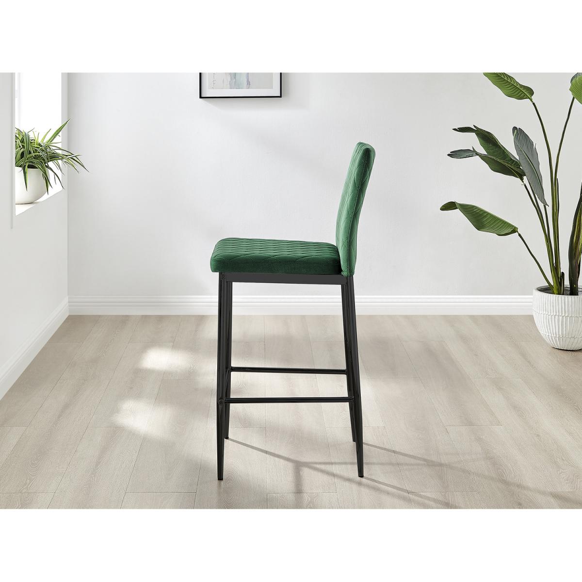 2x Modern Milan Velvet Bar Stools with Black Legs - Green – image 5