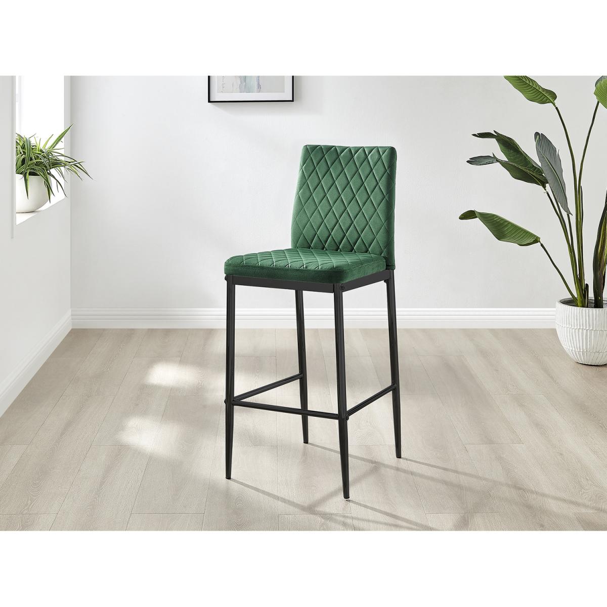 2x Modern Milan Velvet Bar Stools with Black Legs - Green – image 6