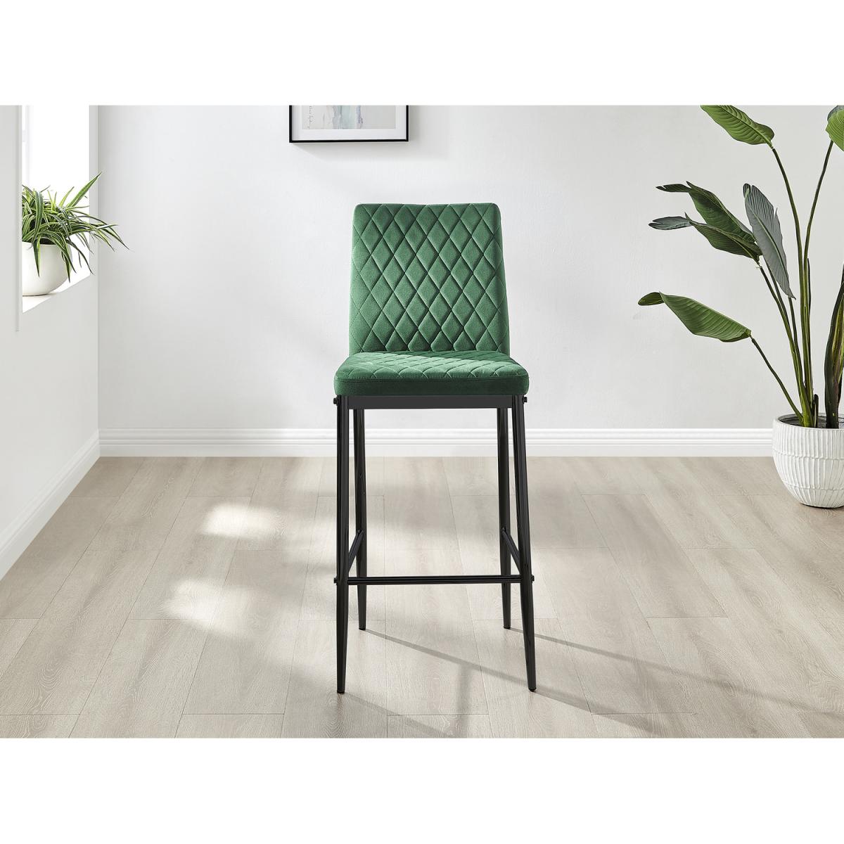 2x Modern Milan Velvet Bar Stools with Black Legs - Green – image 7