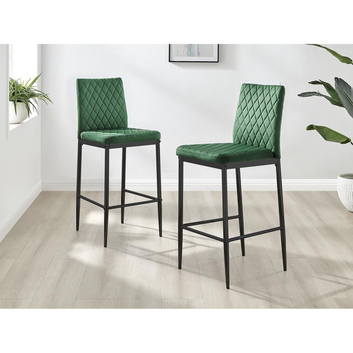 2x Modern Milan Velvet Bar Stools with Black Legs - Green – image 8