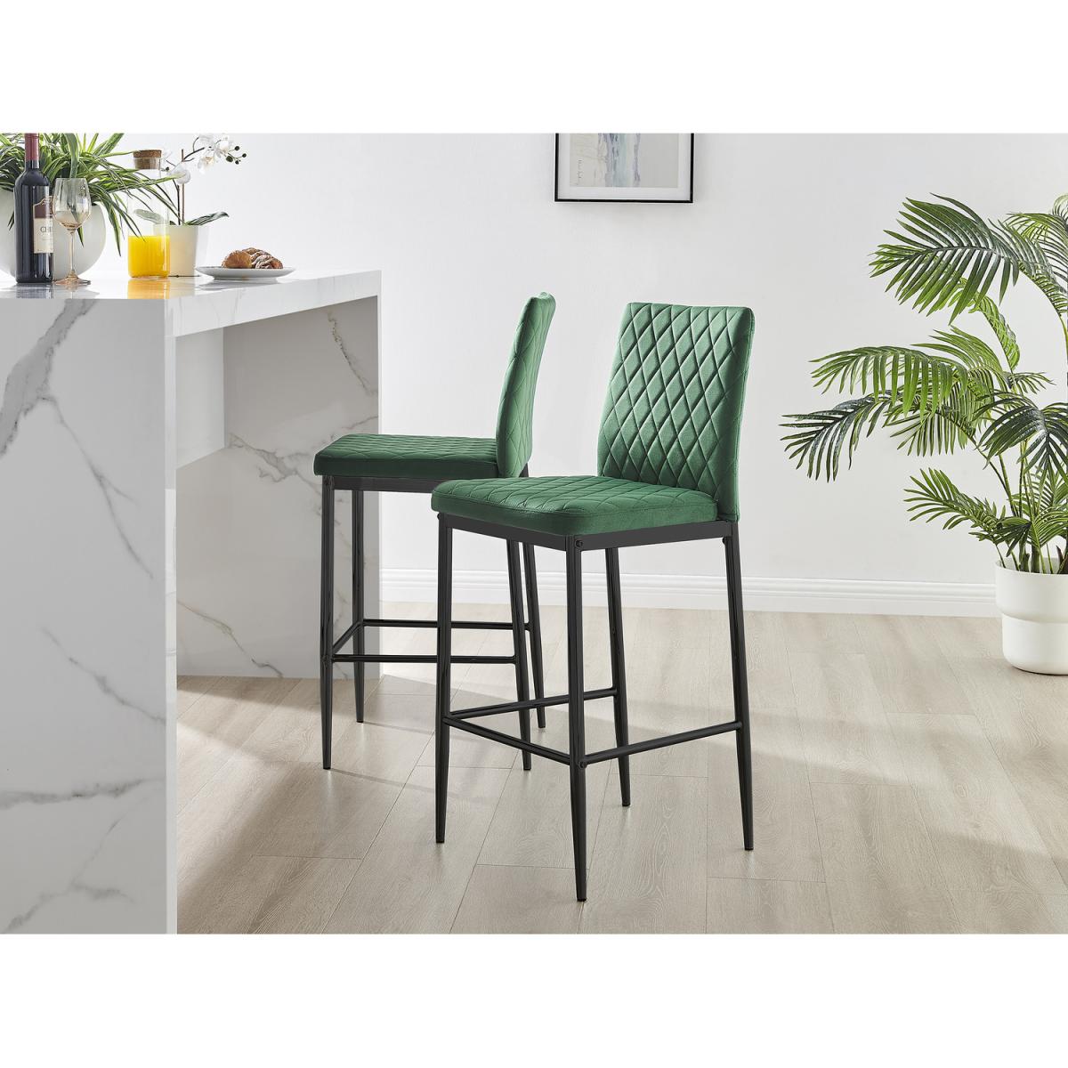 2x Modern Milan Velvet Bar Stools with Black Legs - Green – image 9
