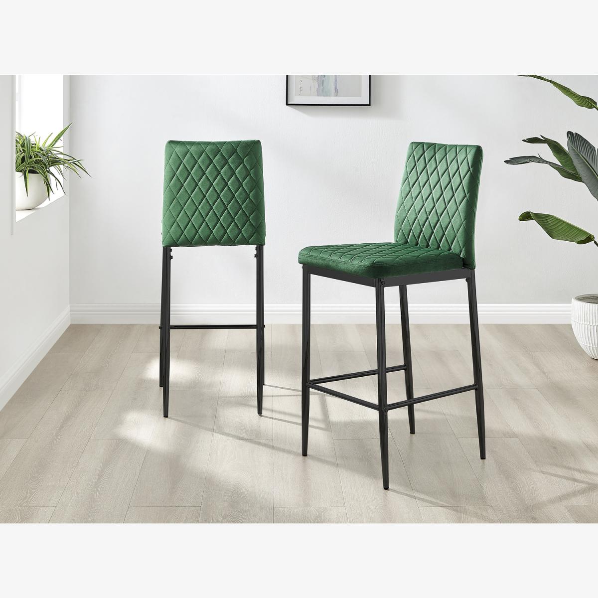 2x Modern Milan Velvet Bar Stools with Black Legs - Green – image 1