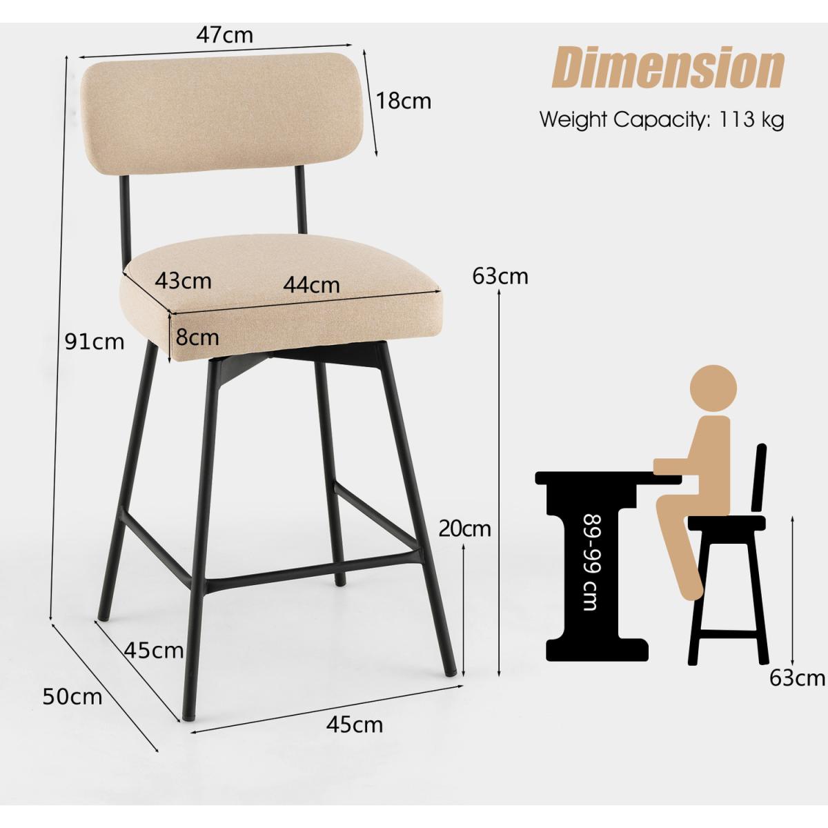 Costway 2 Piece Bar Stools - Beige - Beige – image 2