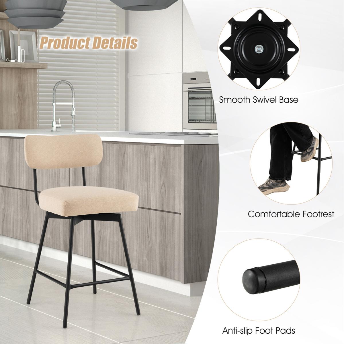 Costway 2 Piece Bar Stools - Beige - Beige – image 3