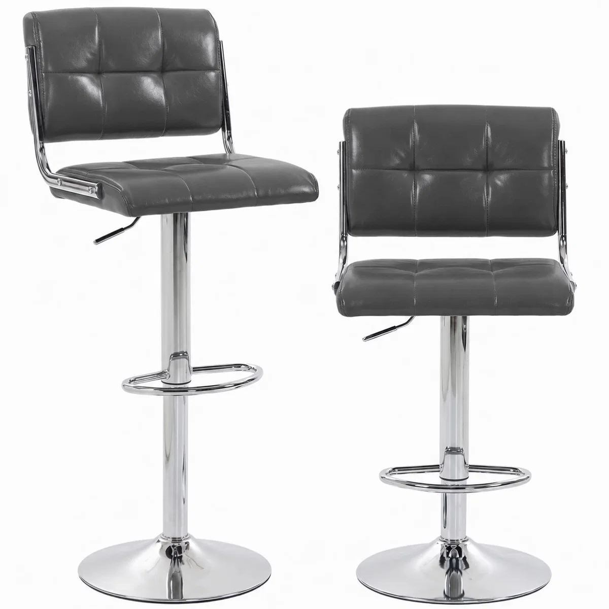 HOMCOM Adjustable Bar Stools Set of 2 with Backrest - Grey – image 2