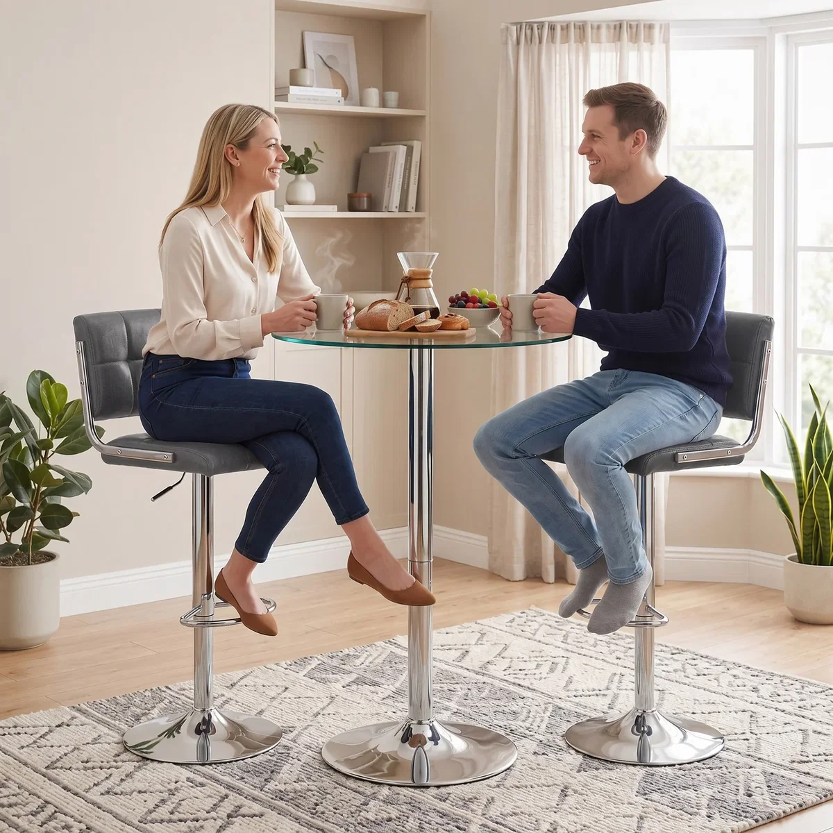 HOMCOM Adjustable Bar Stools Set of 2 with Backrest - Grey – image 8