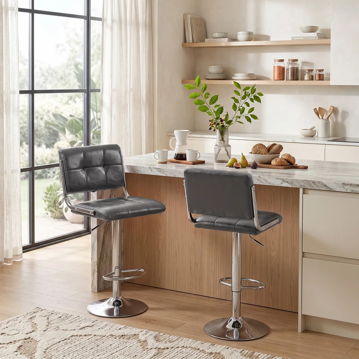 HOMCOM Adjustable Bar Stools Set of 2 with Backrest - Grey – image 9
