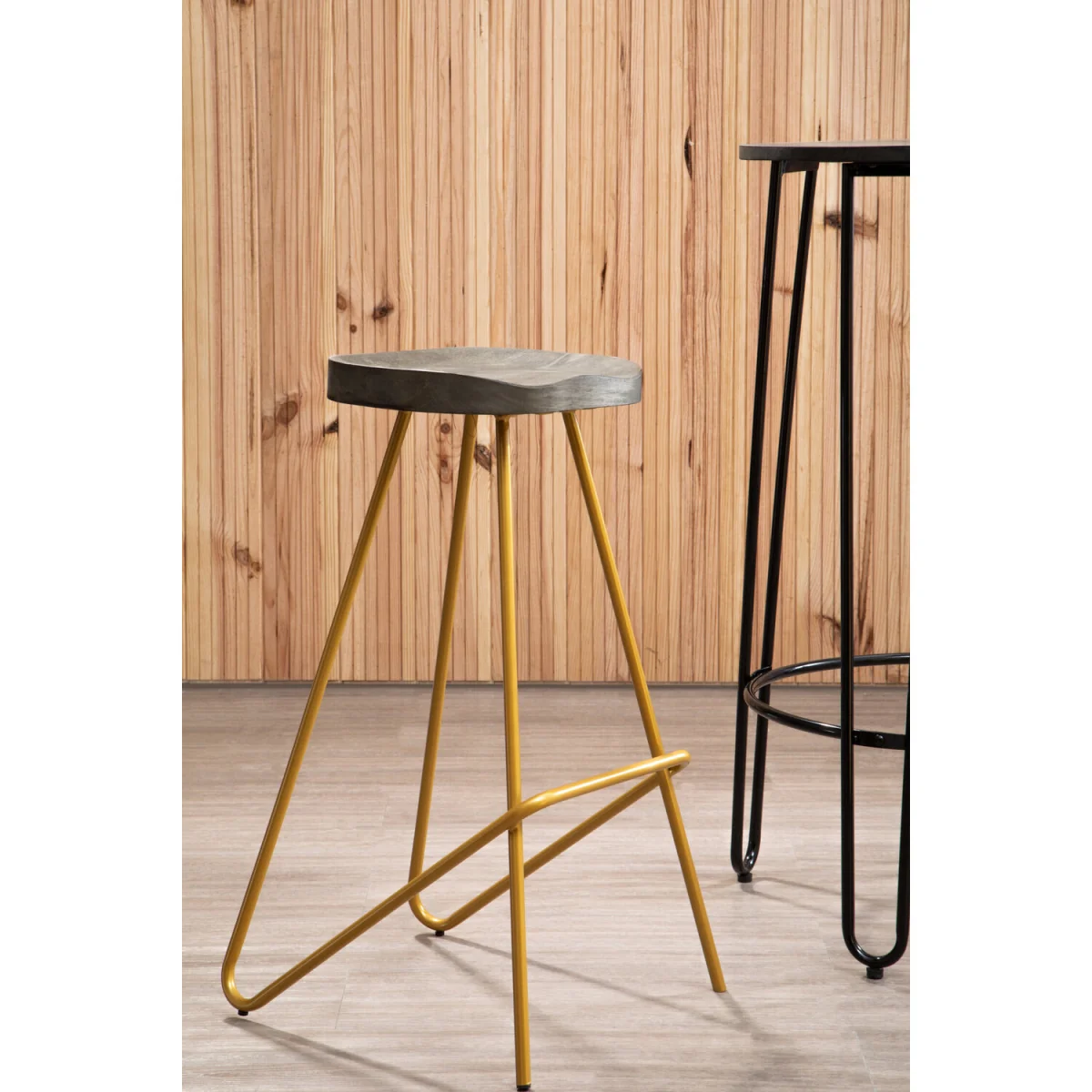 District Elm Wood Bar Stool With Metal Legs - Gold – image 2
