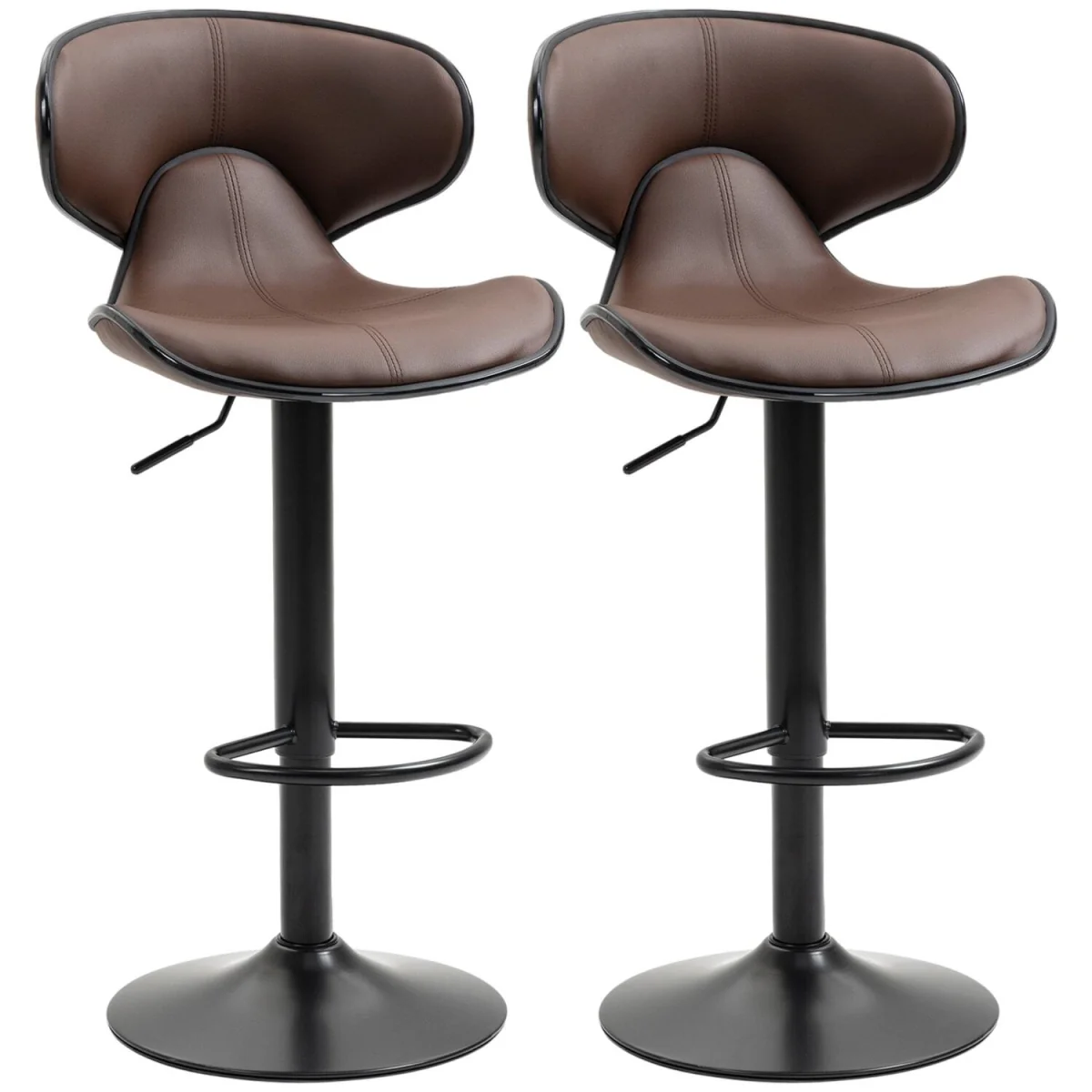 Mifaro Set of 2 Brown Adjustable Swivel Bar Stools with Steel Frame and Footrest – image 3