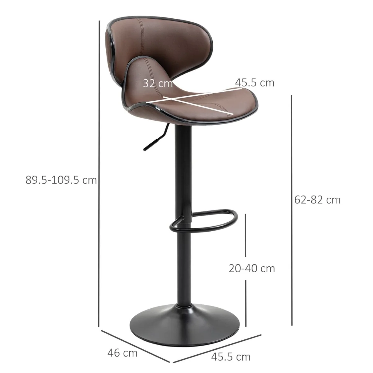 Mifaro Set of 2 Brown Adjustable Swivel Bar Stools with Steel Frame and Footrest – image 5