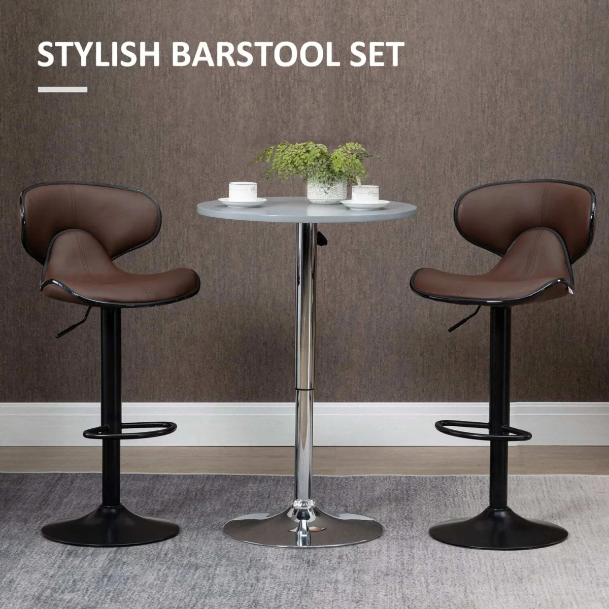 Mifaro Set of 2 Brown Adjustable Swivel Bar Stools with Steel Frame and Footrest – image 6