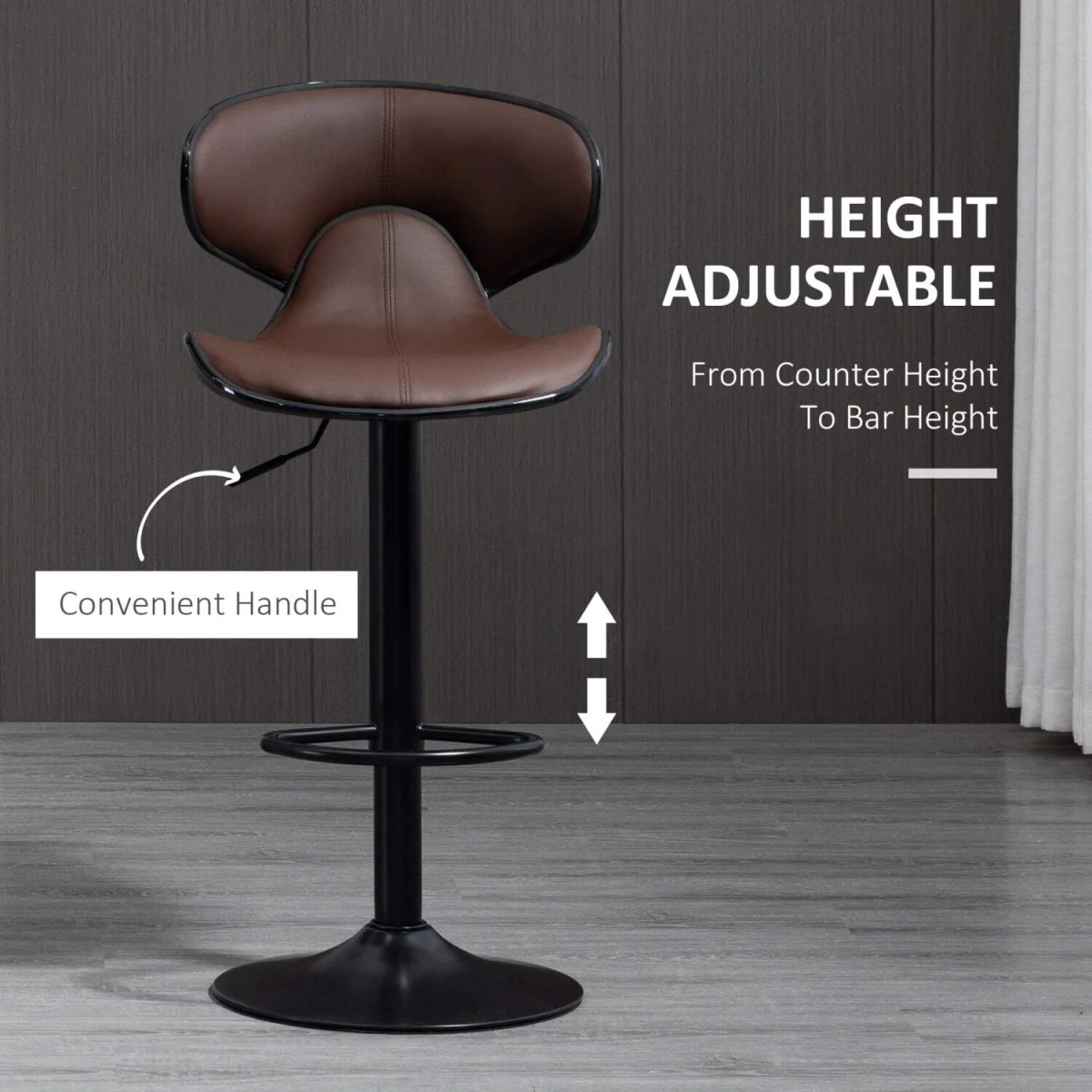 Mifaro Set of 2 Brown Adjustable Swivel Bar Stools with Steel Frame and Footrest – image 7