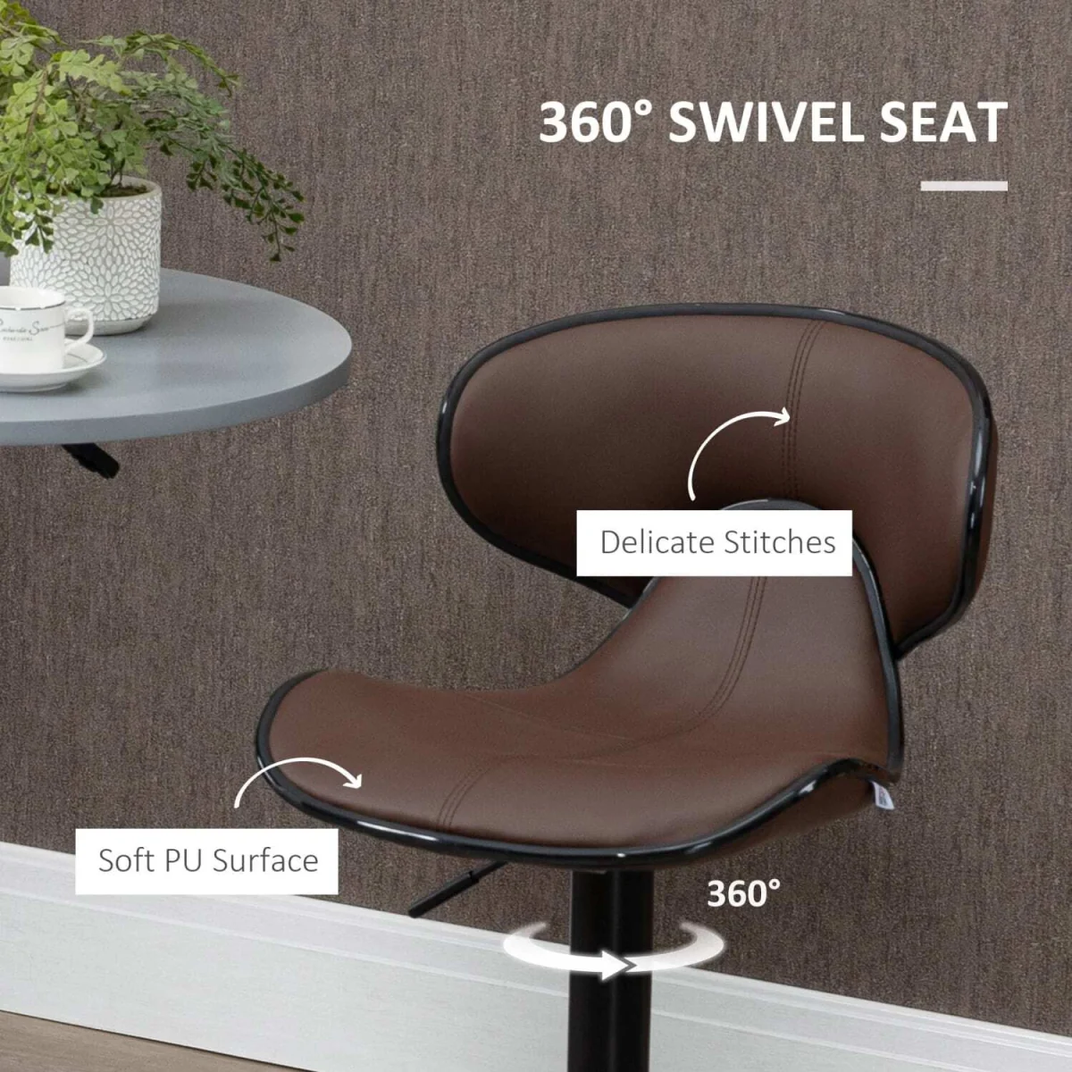 Mifaro Set of 2 Brown Adjustable Swivel Bar Stools with Steel Frame and Footrest – image 8