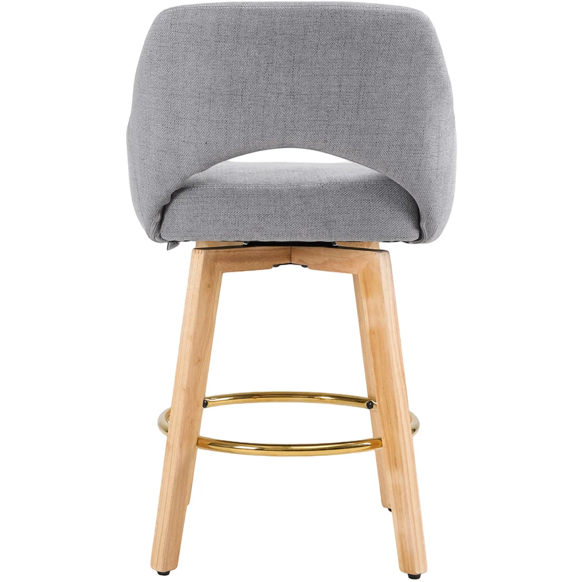Set of 2 Swivel Chenille Upholstered Bar Stools Wooden Legs - Grey – image 4