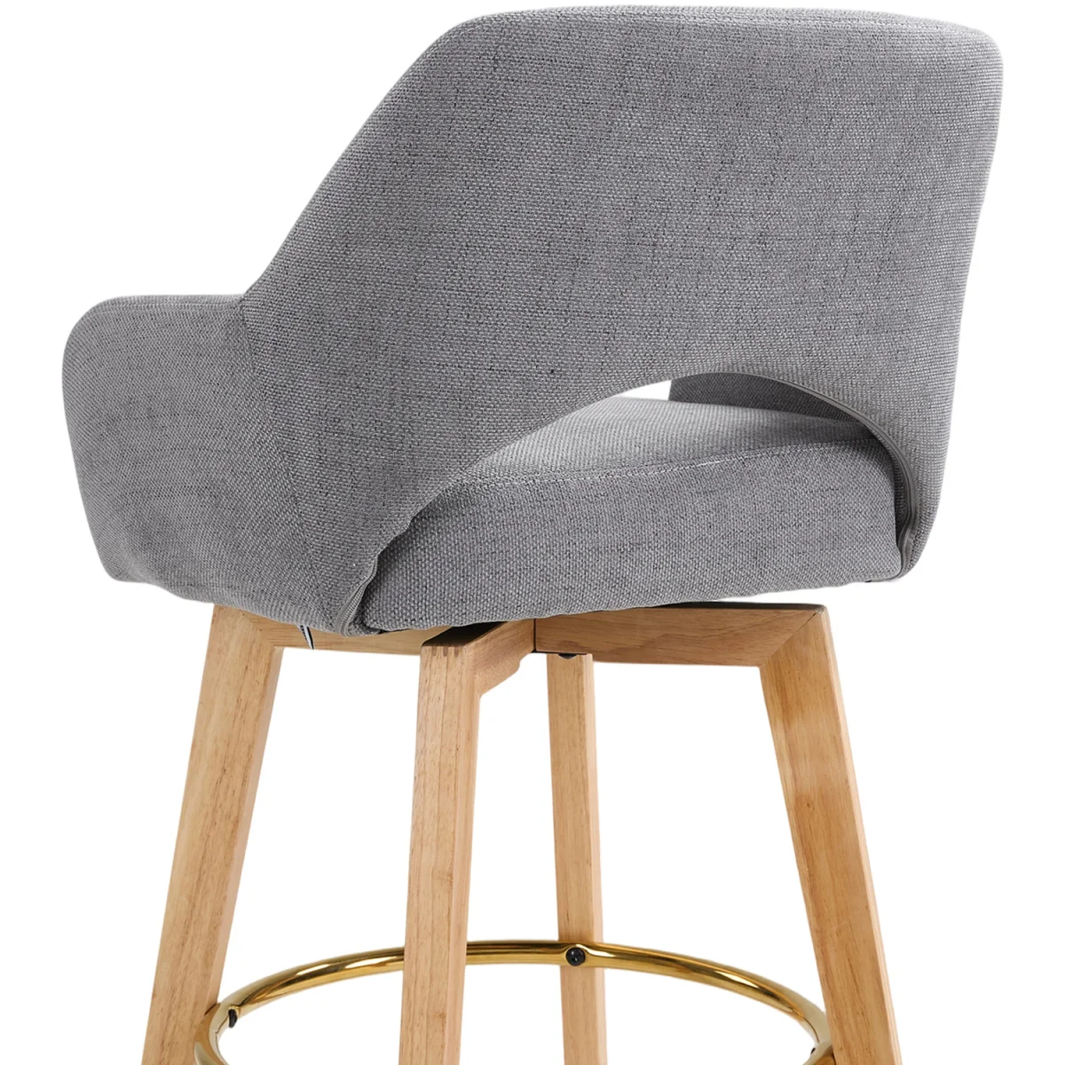 Set of 2 Swivel Chenille Upholstered Bar Stools Wooden Legs - Grey – image 8