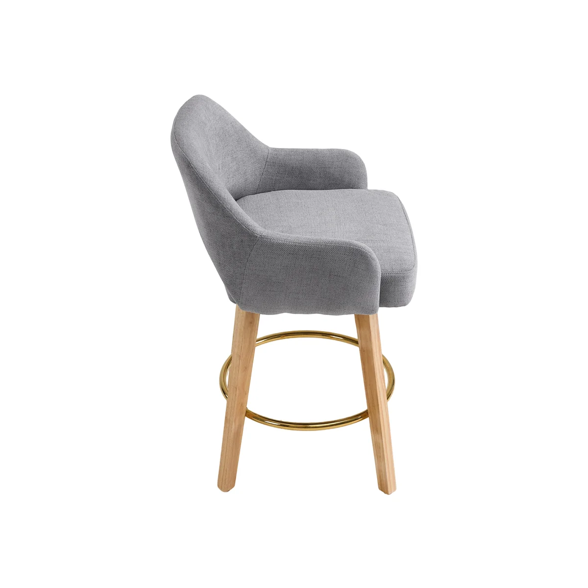 Set of 2 Swivel Chenille Upholstered Bar Stools Wooden Legs - Grey – image 1