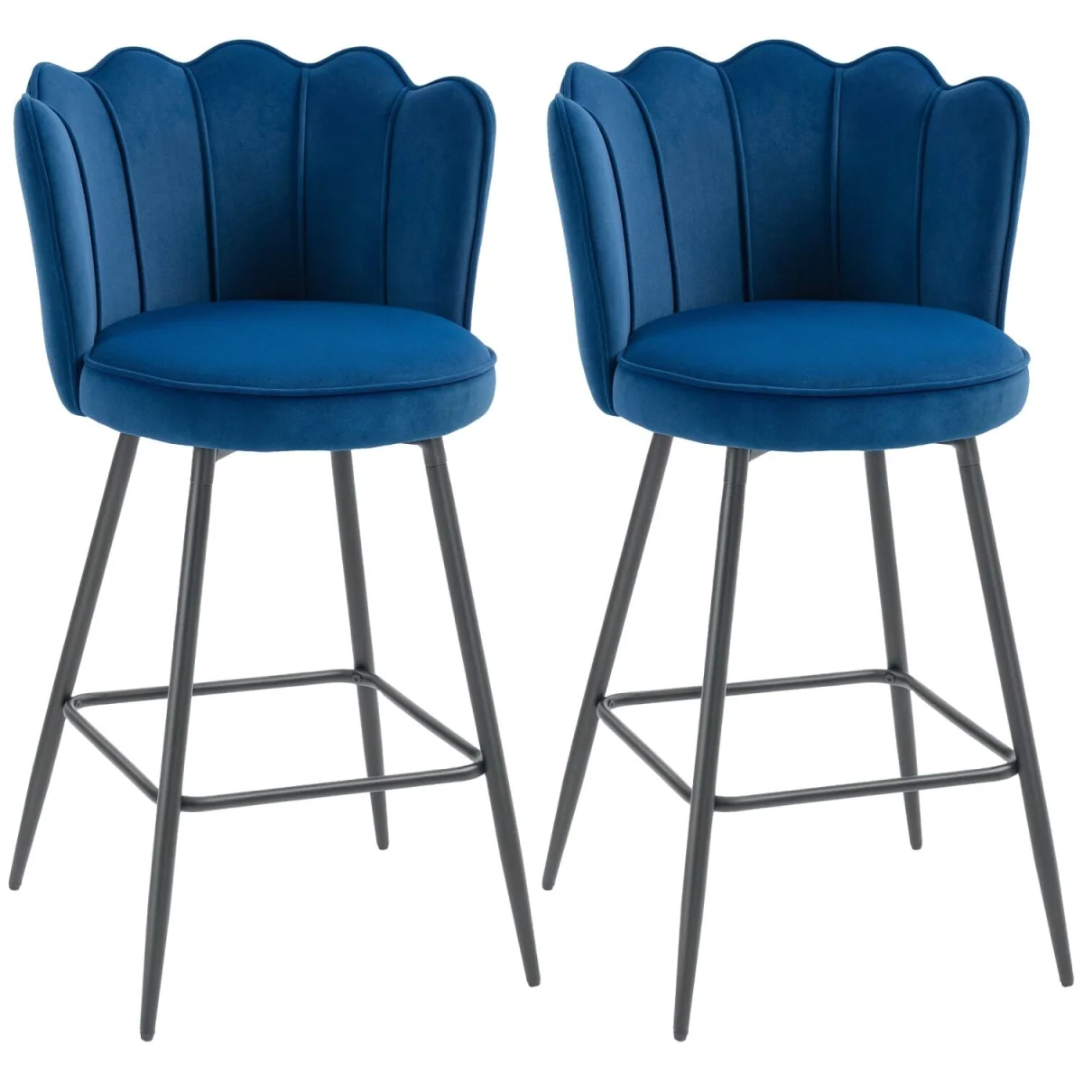 Yovafi Set of 2 Dark Blue Velvet-Feel Lotus Bar Stools – image 3