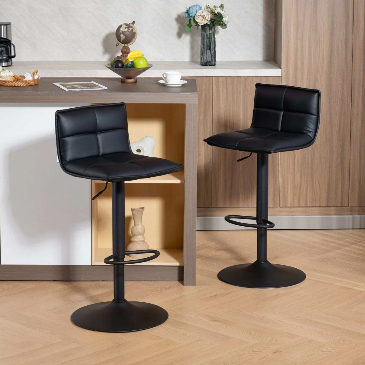 Miha Set of 2 Black Faux Leather Modern Bar Stools – image 5