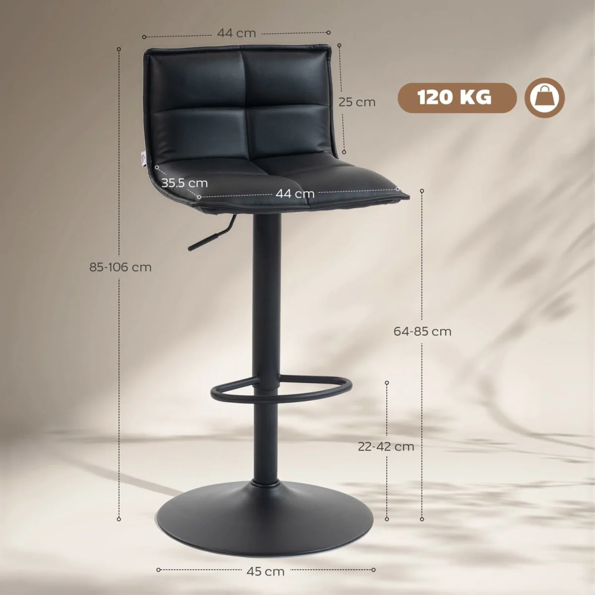 Miha Set of 2 Black Faux Leather Modern Bar Stools – image 6