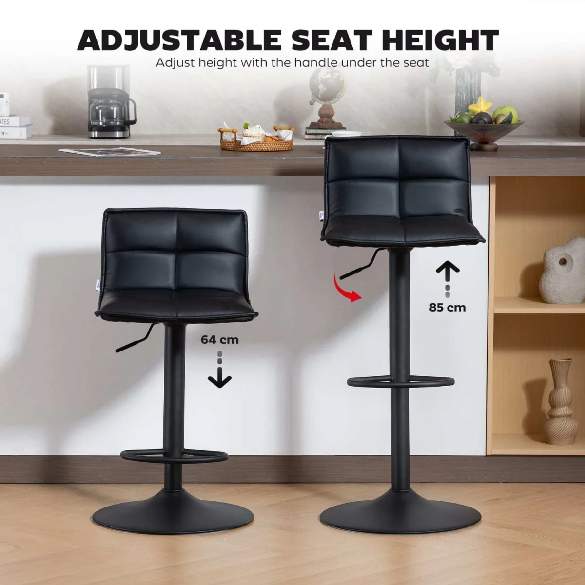 Miha Set of 2 Black Faux Leather Modern Bar Stools – image 8