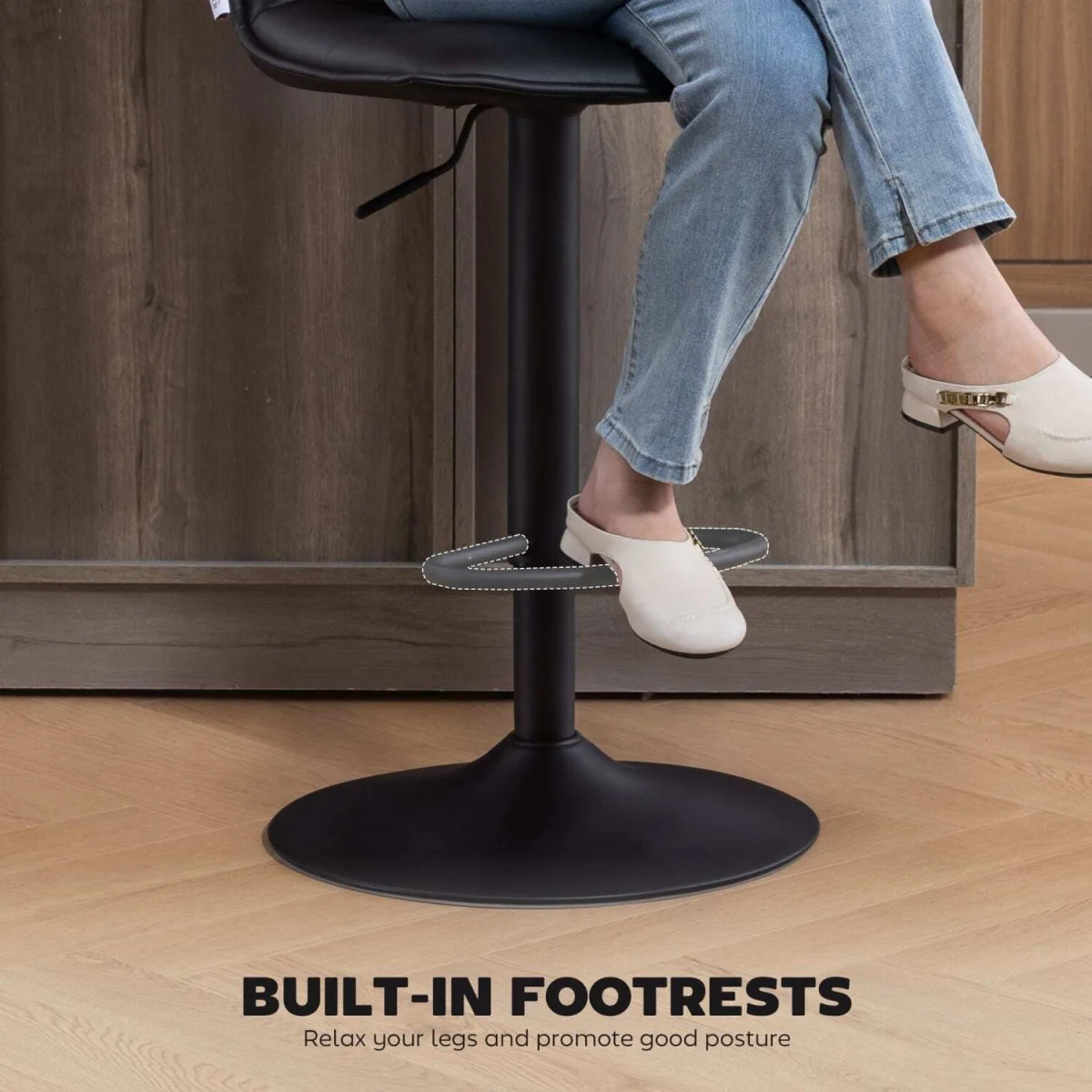 Miha Set of 2 Black Faux Leather Modern Bar Stools – image 10