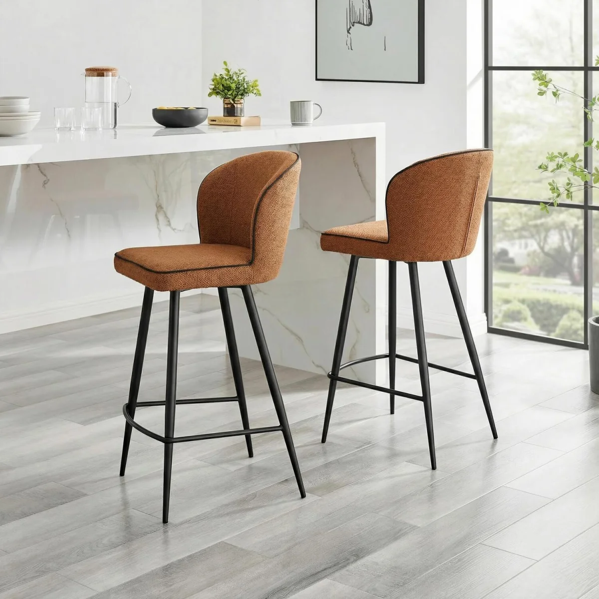 2x Catriona Terracotta Orange Fabric Bar Chairs - Terracotta – image 2