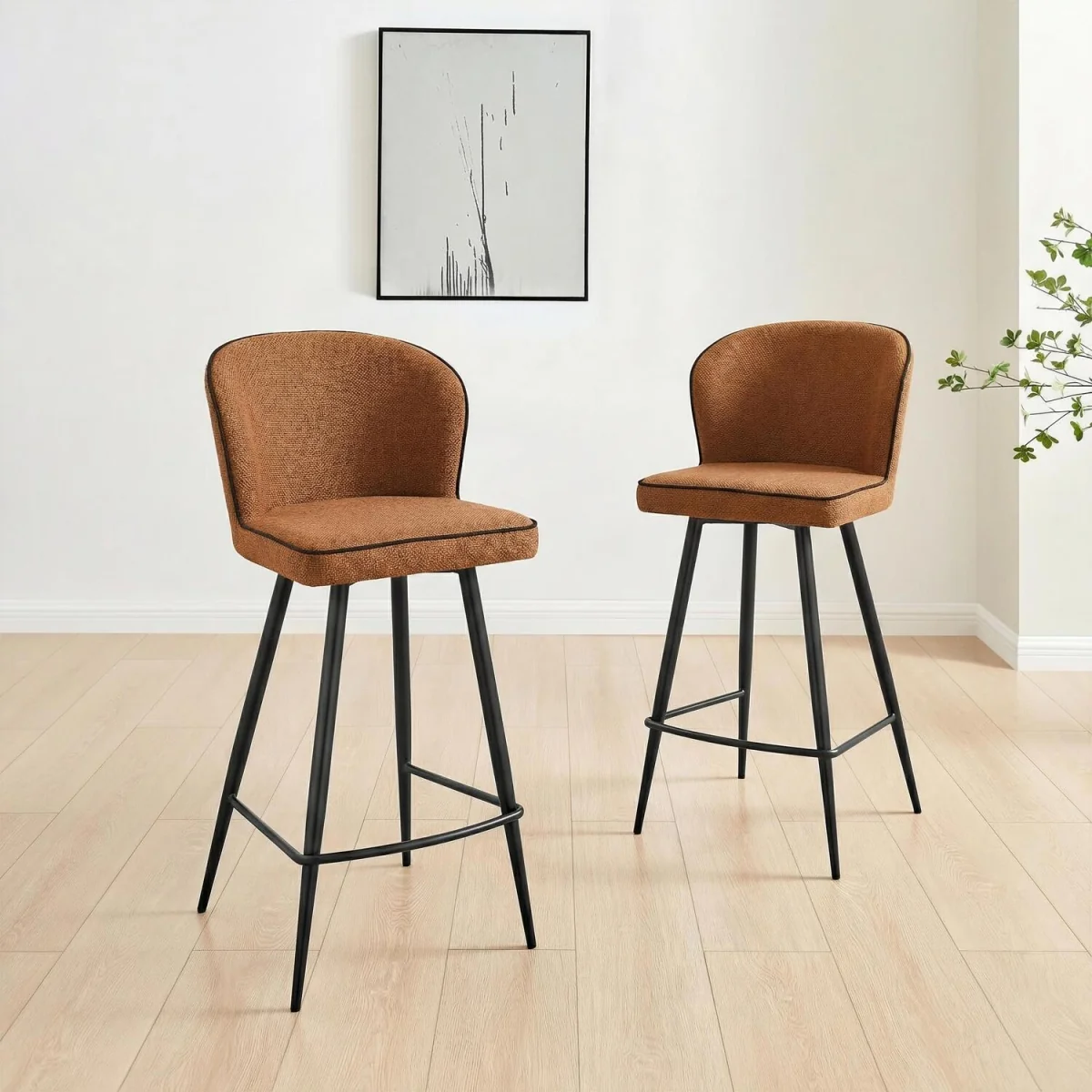 2x Catriona Terracotta Orange Fabric Bar Chairs - Terracotta – image 3